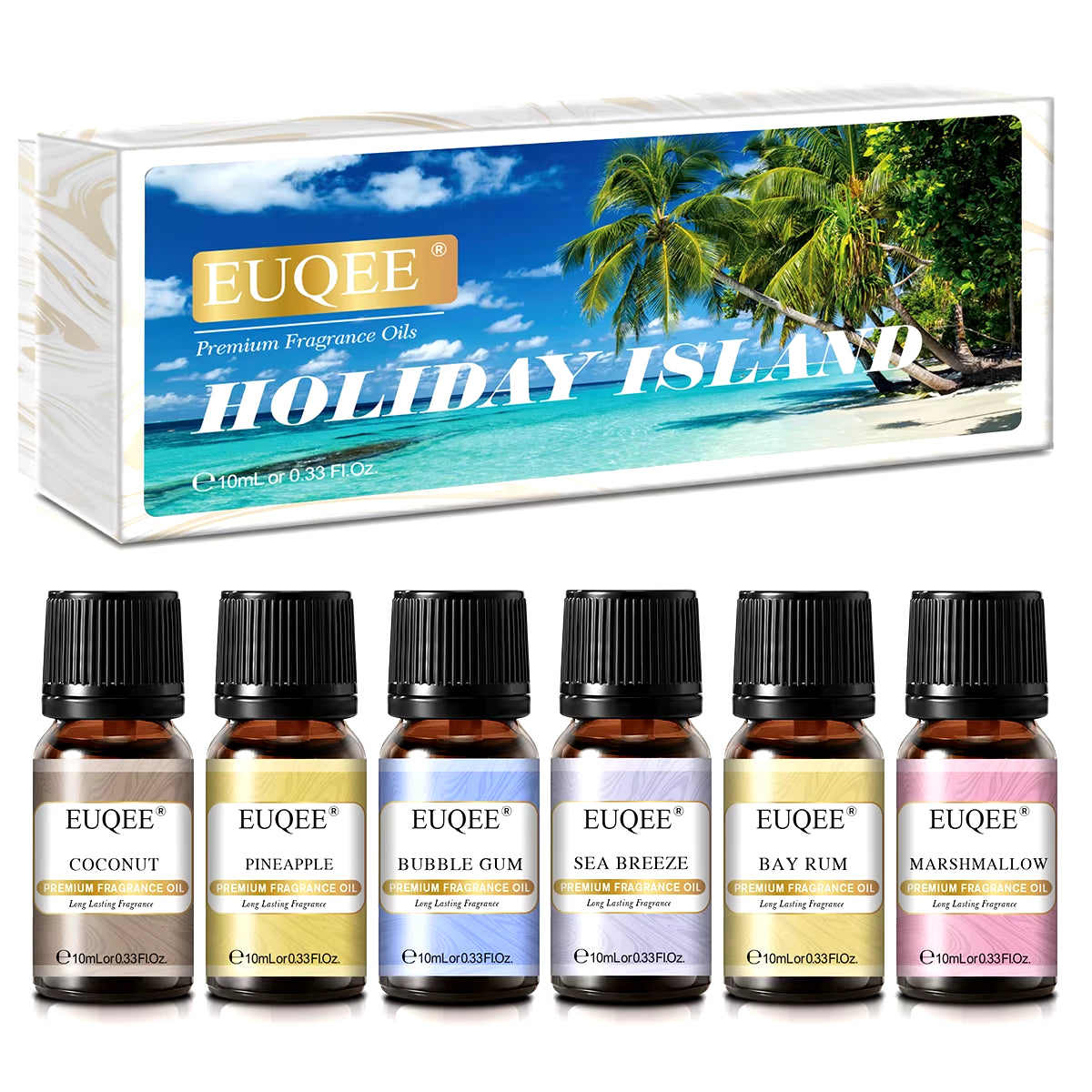 6X10Ml Holiday Island Fragrance Oils Gift Set for Humidifier - Sea Breeze,Bubble Gum,Bay Rum,Marshmallow,Pineapple,Coconut