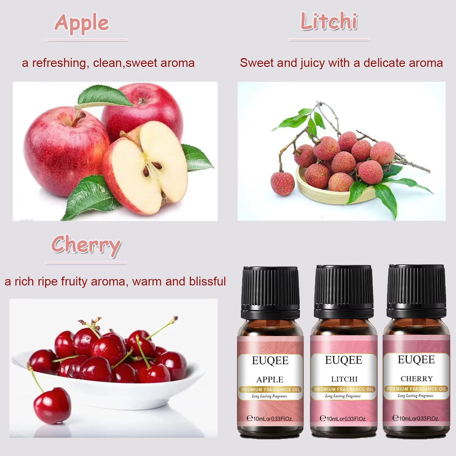 6Pcs Fruit Fragrance Oils Gift Set for Humidifier Diffuser DIY Soap Candle - Strawberry Cherry Litchi Apple Mango Peach