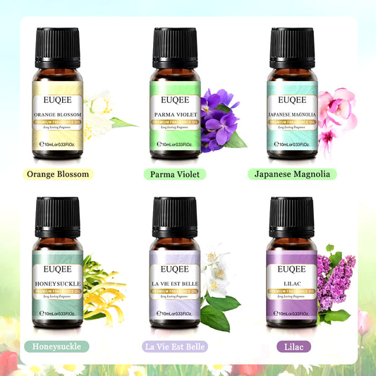 6PCS Floral Fragrance Oils Gift Set - La Vie Est Belle,Orange Blossom,Japanese Magnolia,Lilac,Parma Violet,Honeysuckle