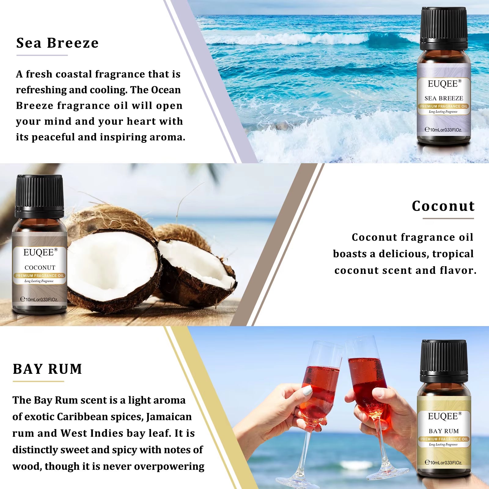 6X10Ml Holiday Island Fragrance Oils Gift Set for Humidifier - Sea Breeze,Bubble Gum,Bay Rum,Marshmallow,Pineapple,Coconut