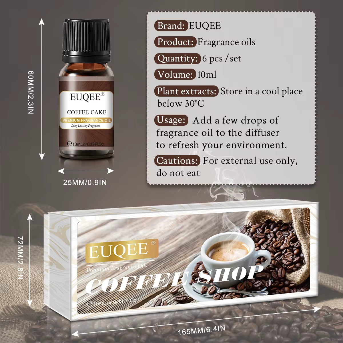 6PCS Coffee Shop Fragrance Oils Gift Set - Coffee, Coffee Cake, Chocolate, Coconut Cream, Coconut & Vanilla, Black Opiumm