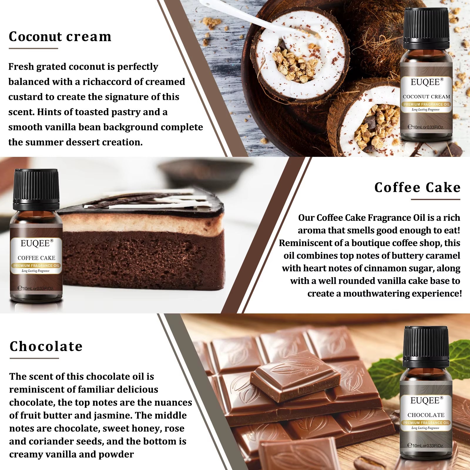 6PCS Coffee Shop Fragrance Oils Gift Set - Coffee, Coffee Cake, Chocolate, Coconut Cream, Coconut & Vanilla, Black Opiumm