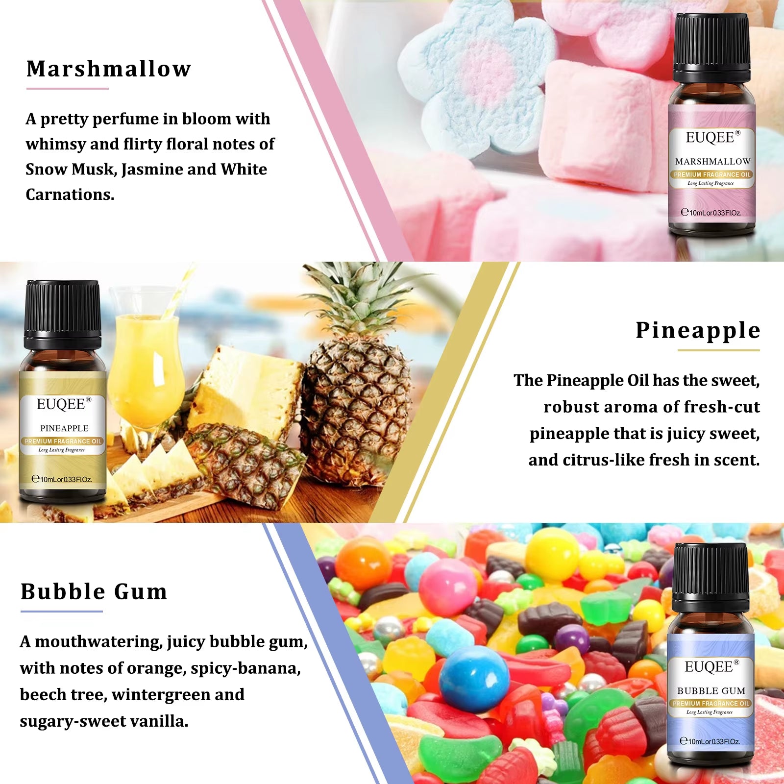 6X10Ml Holiday Island Fragrance Oils Gift Set for Humidifier - Sea Breeze,Bubble Gum,Bay Rum,Marshmallow,Pineapple,Coconut