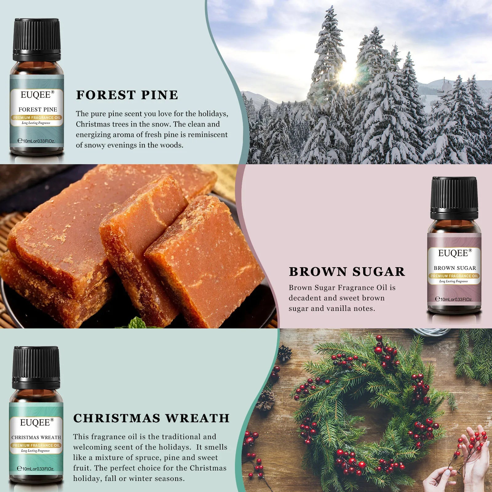 6PCS Fragrance Oils Gift Set - 10ML Forest Pine, Christmas Wreath, Brown Sugar, Harvest Spice, Gingerbread, Pumpkin Pie