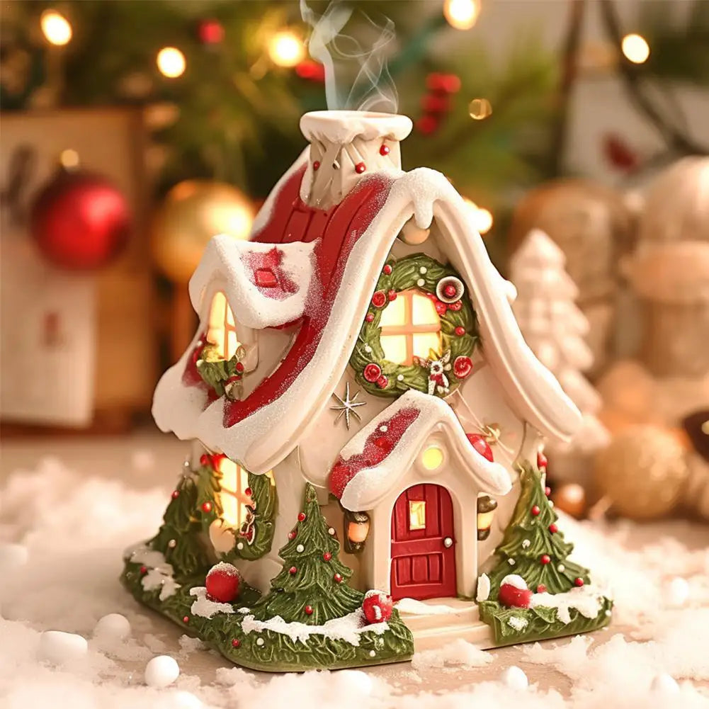 Christmas Decoration Snow House Incense Burner Holder Aromatherapy Stove Resin Fragrance Diffuser Ornament Christmas Gifts