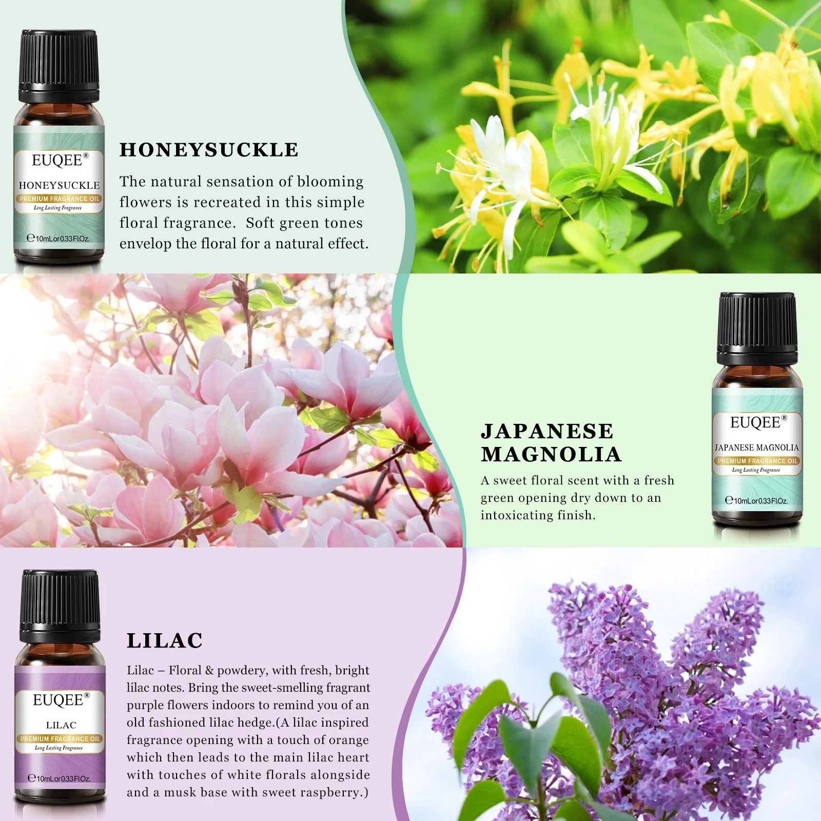 6PCS Floral Fragrance Oils Gift Set - La Vie Est Belle,Orange Blossom,Japanese Magnolia,Lilac,Parma Violet,Honeysuckle