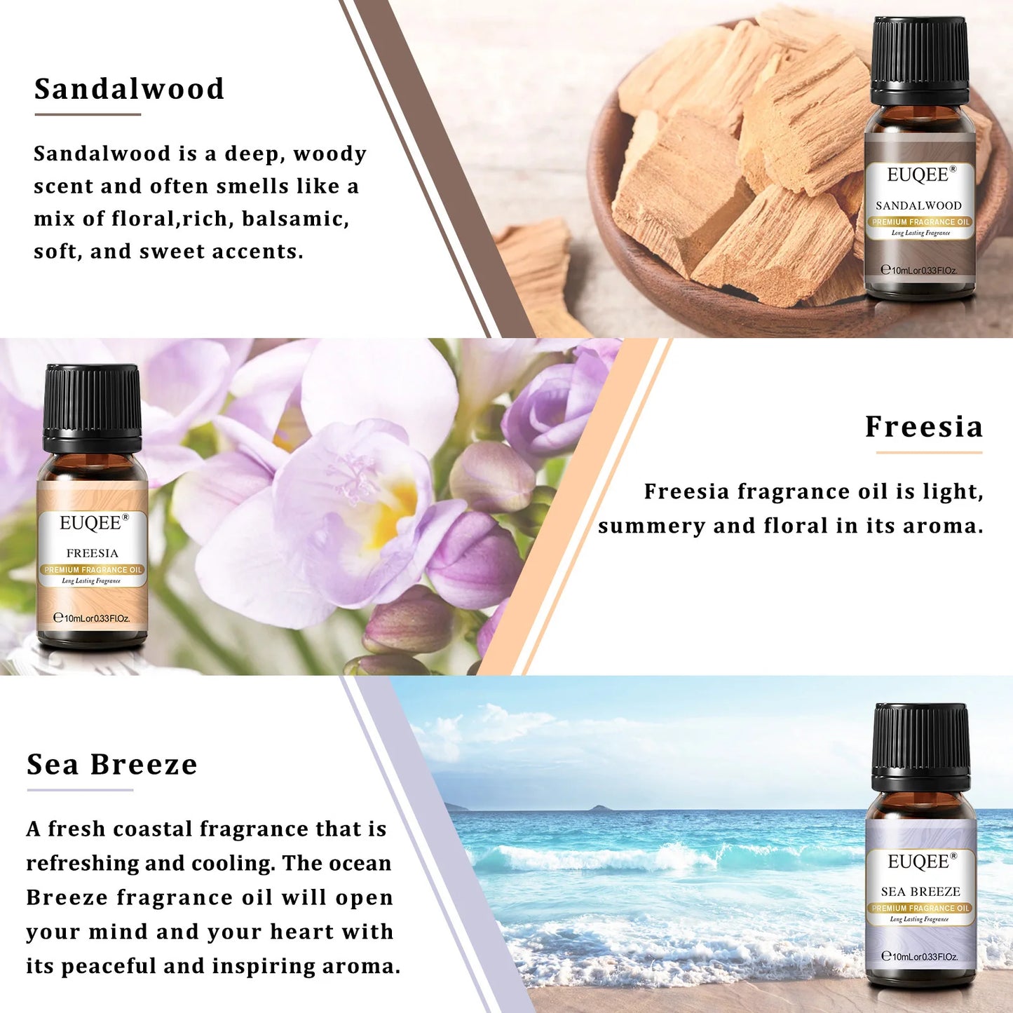 6PCS Fragrance Oils Gift Set for Candle Making - 10Ml Sea Breeze,Forest Pine,Bamboo & Teak,Cedarwood,Sandalwood,Freesia