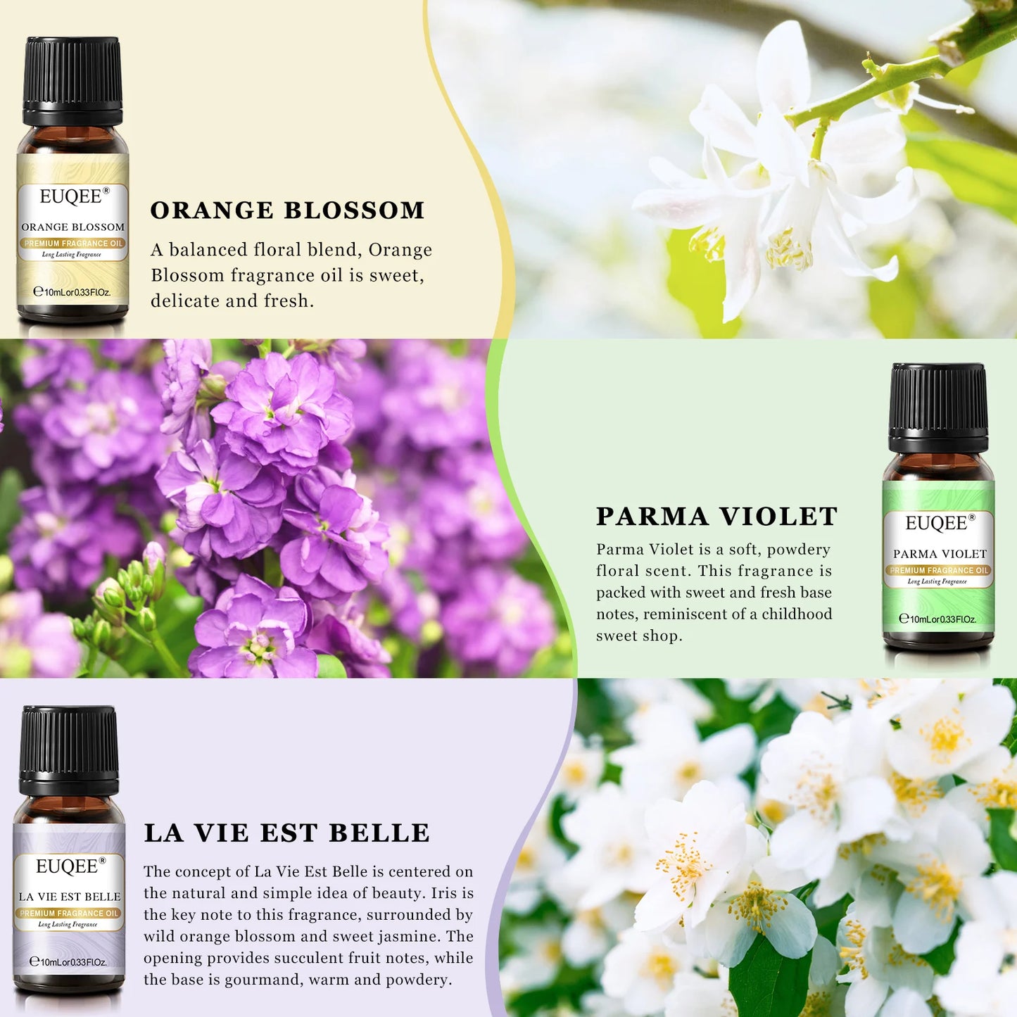 6PCS Floral Fragrance Oils Gift Set - La Vie Est Belle,Orange Blossom,Japanese Magnolia,Lilac,Parma Violet,Honeysuckle