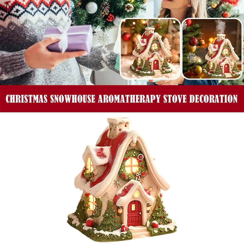 Christmas Decoration Snow House Incense Burner Holder Aromatherapy Stove Resin Fragrance Diffuser Ornament Christmas Gifts