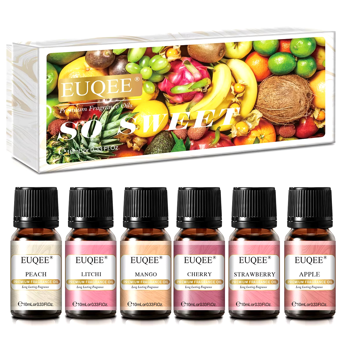 6Pcs Fruit Fragrance Oils Gift Set for Humidifier Diffuser DIY Soap Candle - Strawberry Cherry Litchi Apple Mango Peach