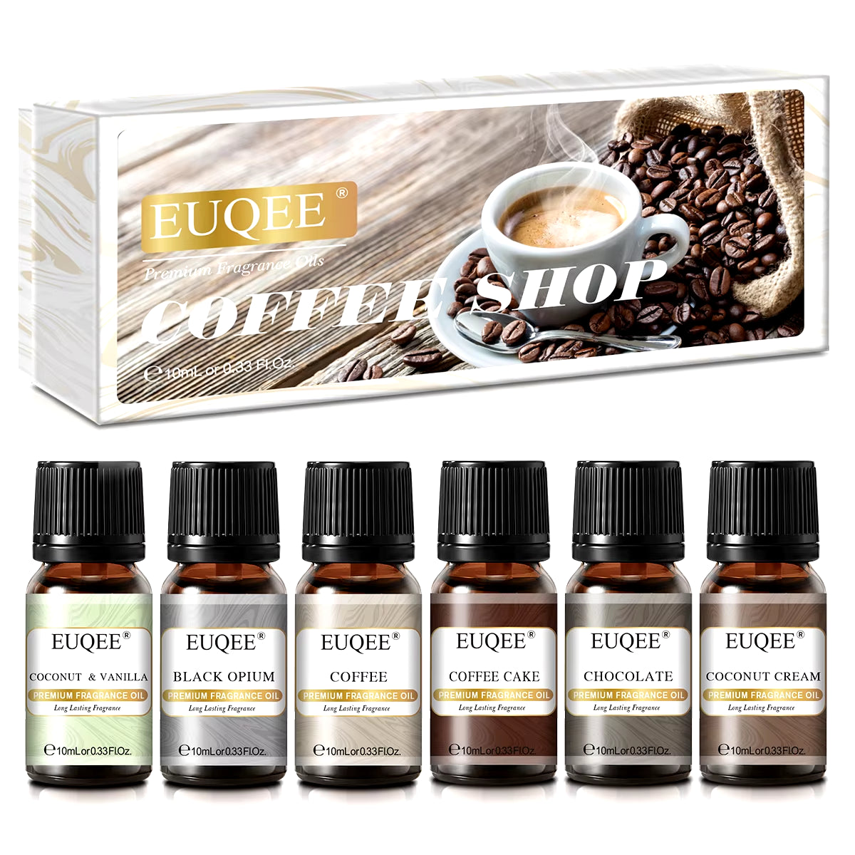 6PCS Coffee Shop Fragrance Oils Gift Set - Coffee, Coffee Cake, Chocolate, Coconut Cream, Coconut & Vanilla, Black Opiumm