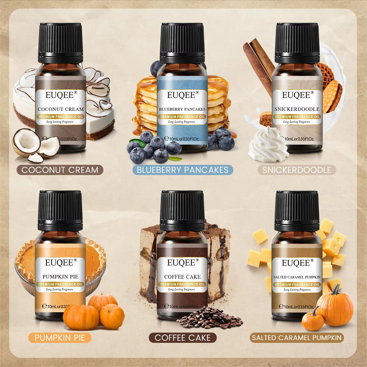 6PCS Fragrance Oils Gift Set - Pumpkin Pie, Coconut Cream,Coffee Cake, Blueberry Pancakes,Snickerdoodle,Caramel Pumpkin